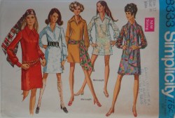 8333 SIMPLICITY 1969 UNCUT LONG SLEEVE DRESS OR MINI DRESS, SCARF PATTERN 14 36 B; or  12 34"B choice
